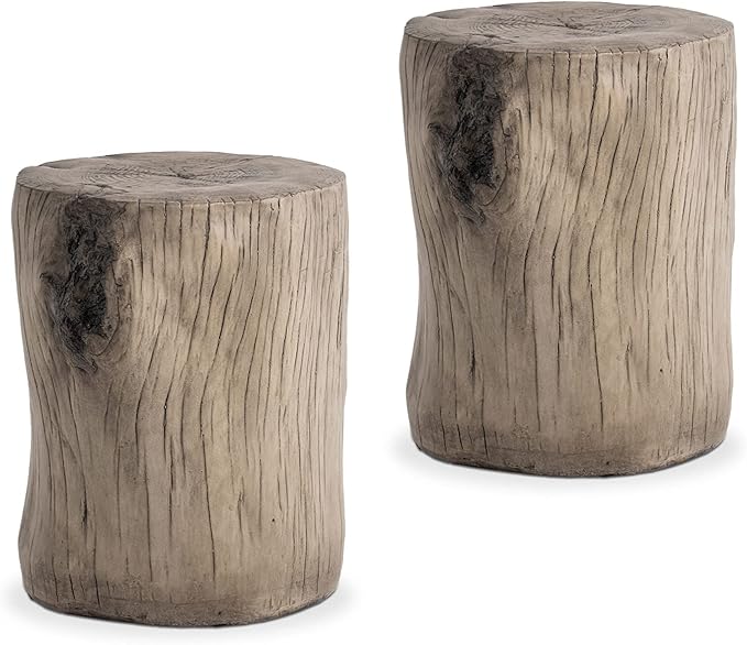SUNBURY Outdoor Side Table Set of 2, Tree Stump Side Table Grey Colored Faux by SUNBURY