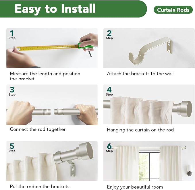 Curtain Rods for Windows 32 to 170, 1 Inch Adjustable Heavy Duty Long Window - Image 9