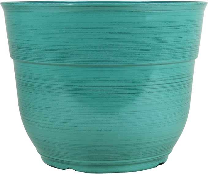 Garden Elements Indoor/Outdoor Glazed Brushed Happy Plastic Planter, Dark Aqua by GardenElements