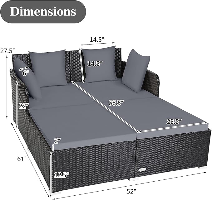 HAPPYGRILL Outdoor Rattan Daybed Patio Loveseat Sofa Set - Image 3