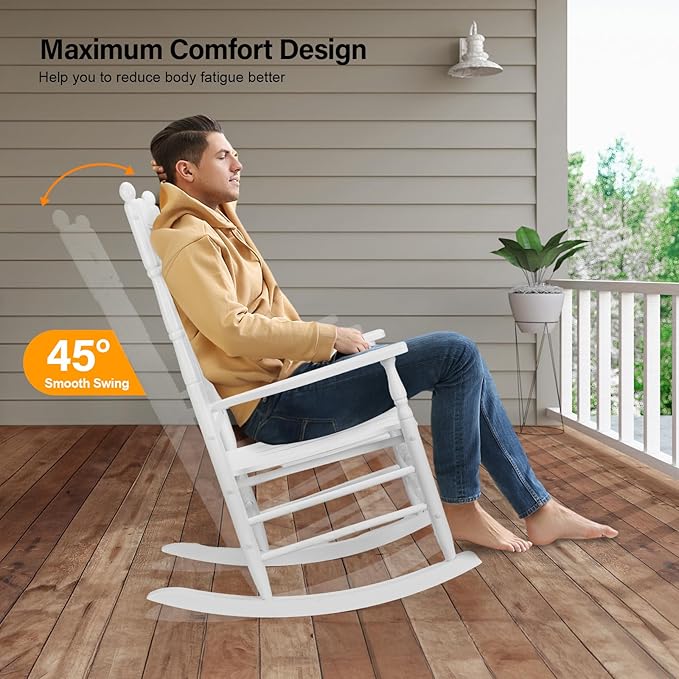 VINGLI Wooden Rocking Chair, Outdoor Chair - Image 5