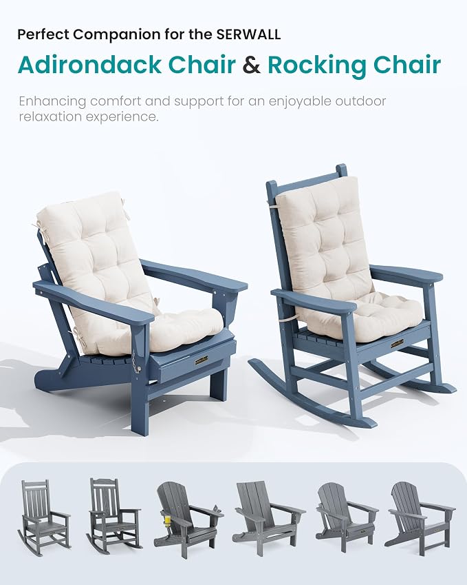 SERWALL HDPE Outdoor Rocking Chair Cushion Set of 2 Memory Foam Cushion Beige - Image 6