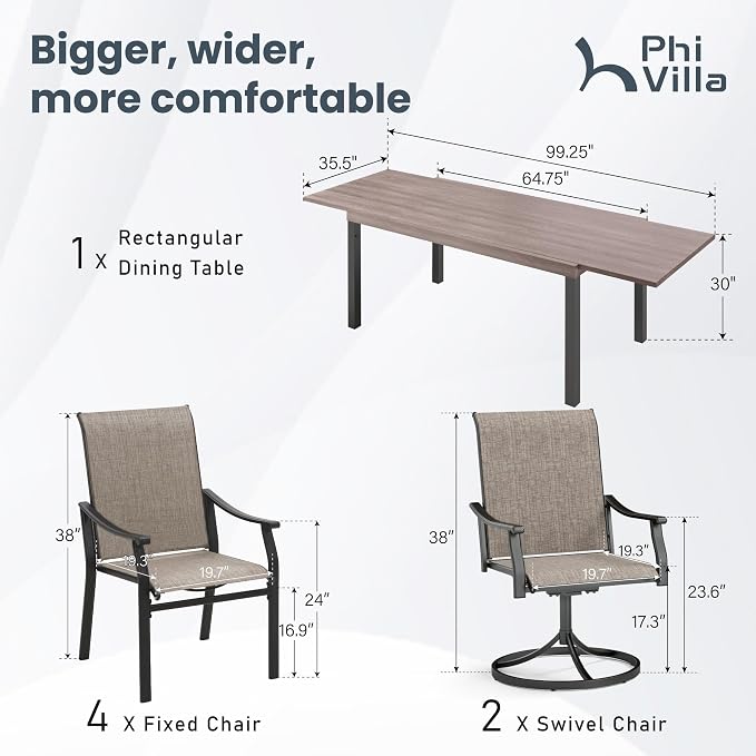 PHI VILLA Patio Dining Table and Chairs, 2 Swivel & 4 Stable Patio Dining Chairs - Image 8