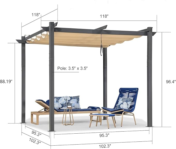 PURPLE LEAF 10' x 10' Aluminum Outdoor Pergola Wind-Resistant Retractable - Image 6