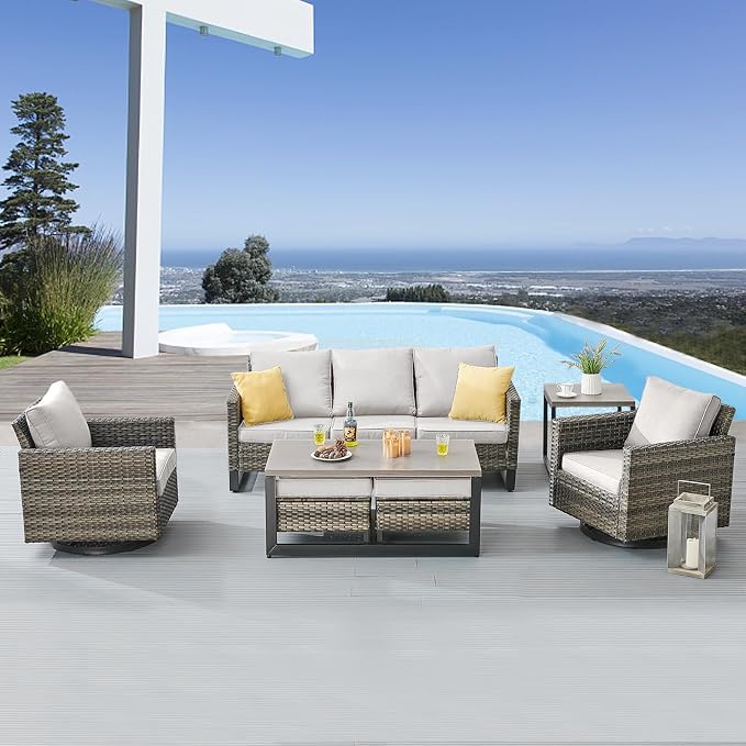 Belord Outdoor Bistro Set 3 Piece Wicker Swivel Rocker Patio Chairs, Oversize - Image 9