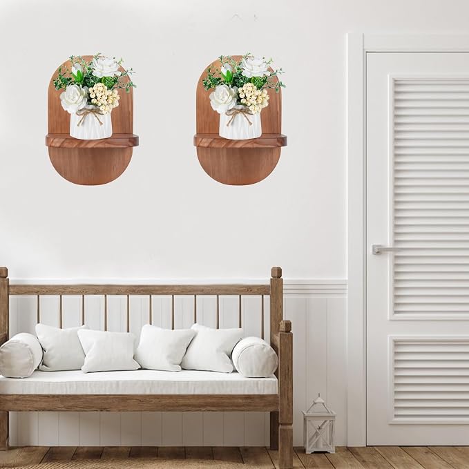 ARTORA Wall Mounted Plant Holder, Wooden Flower Pot Wall Hanging Shelf Black - Image 2