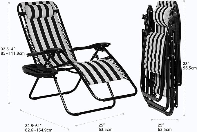 Nazhura Set of 2 Relaxing Recliners Patio Chairs Adjustable Steel Mesh Zero - Image 2