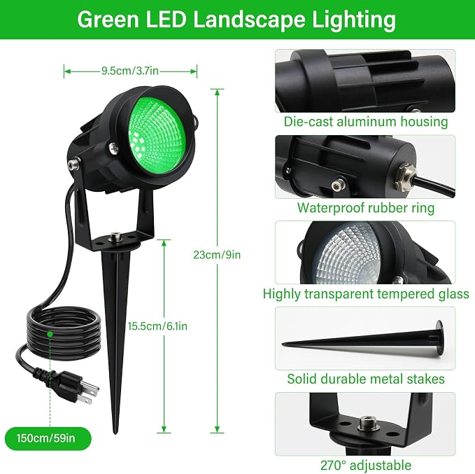 Green Outdoor LED Spot Lights for Yard & Garden – 12W Landscape Lighting - Image 9