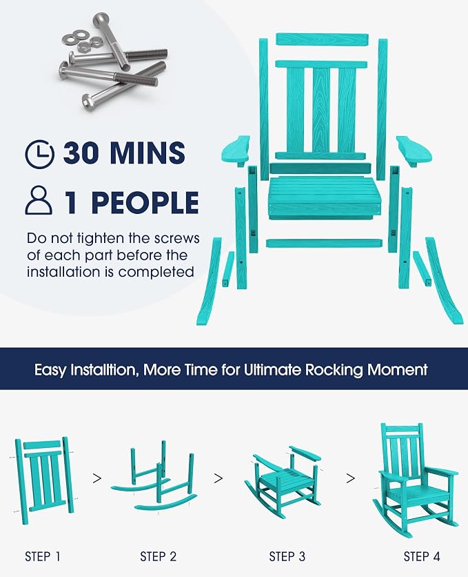KINGYES Oversized Outdoor Rocking Chair, All-Weather Patio Rocking Chairs - Image 6