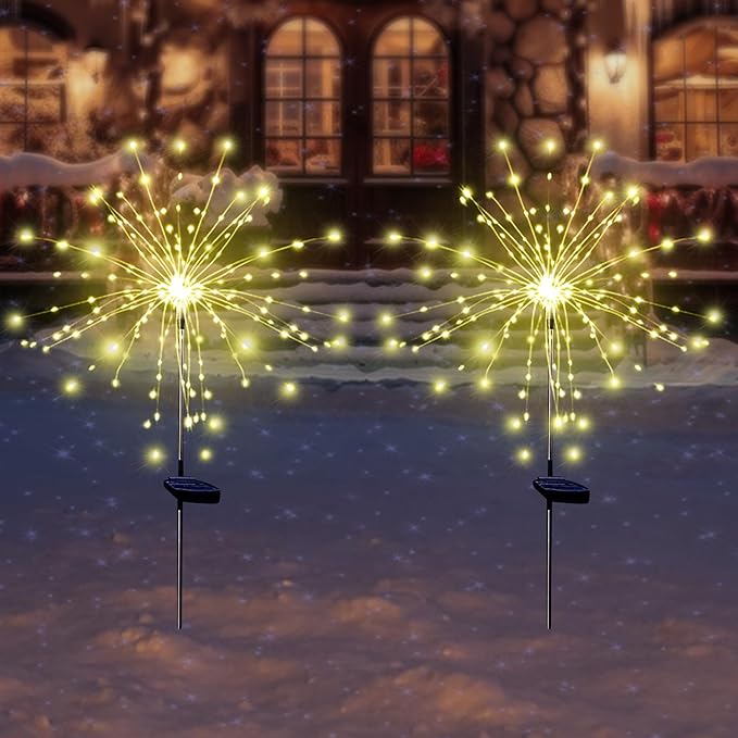 Solar Garden Firework Lights Outdoor Waterproof 2 Pack Solar Powered Art Stake - Image 2