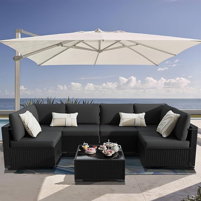 KIGOTY Patio Furniture Set, 7 Pieces Modular Outdoor Sectional Sofa, PE Rattan - Image 2