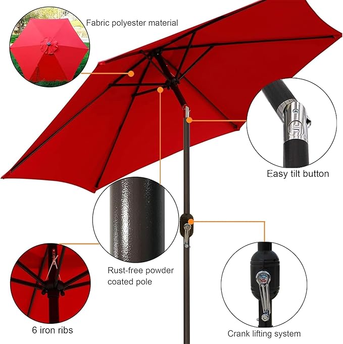 Blissun 7.5 ft Patio Umbrella, Yard Umbrella, Outdoor Market Umbrella - Image 2