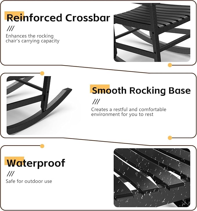 Patio Rocking Chair Outdoor Set of 1, Weather Resistant Poly Resin Oversized - Image 4
