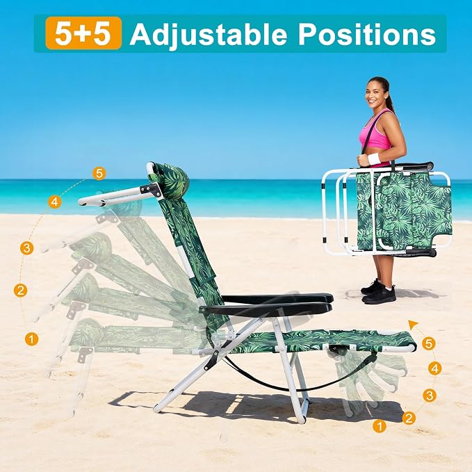 ABORON Tanning Chair with Face Hole, 5-Position Adjustable Reclining Beach - Image 4