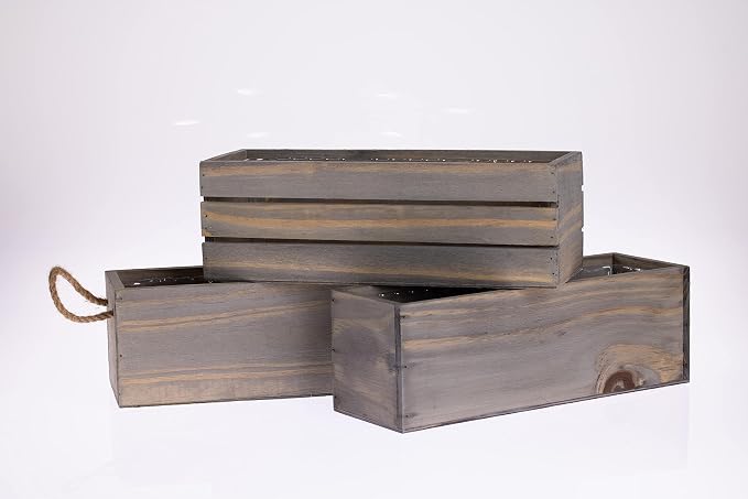 Wood Planter Box with Wine Crate Styled, 12x4 Inch Rectangular, Rustic Barn Wood - Image 7