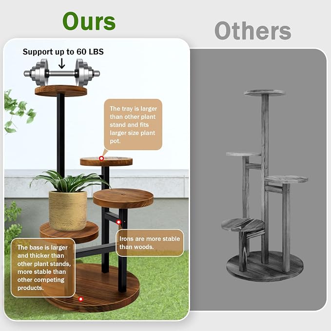 AUGOSTA 4 Tier Corner Plant Stand, Tall Metal Wood Plant Shelf Holder - Image 6