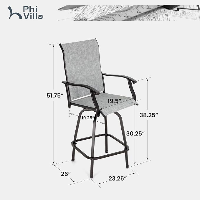 PHI VILLA Outdoor Swivel Patio Bar Stools Set of 2, 30 Inch Bar Height Tall - Image 2