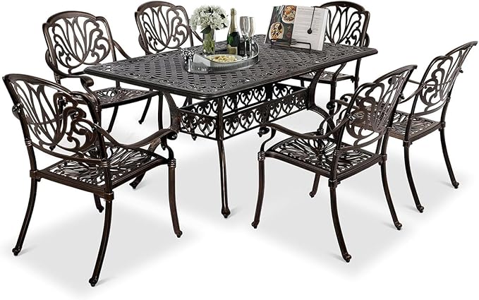VINGLI 7-Piece Outdoor Dining Set, Cast Aluminum Patio Furniture Set by VINGLI