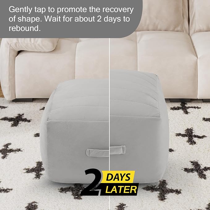 MeMoreCool Square Stuffed Pouf Ottoman Foot Rest, Floor Pouf Foot Stool - Image 7