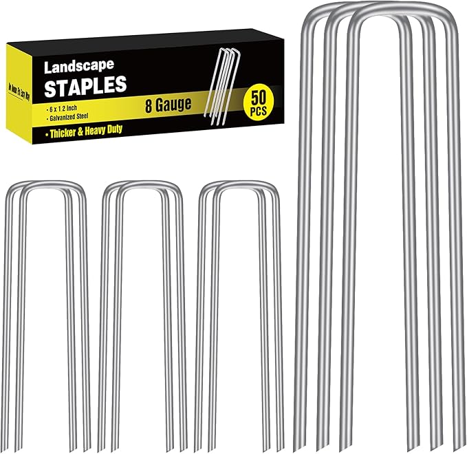 HongWay 50 Pack 6 Inch Landscape Staples, 8 Gauge Garden Stakes Heavy Duty More by HongWay