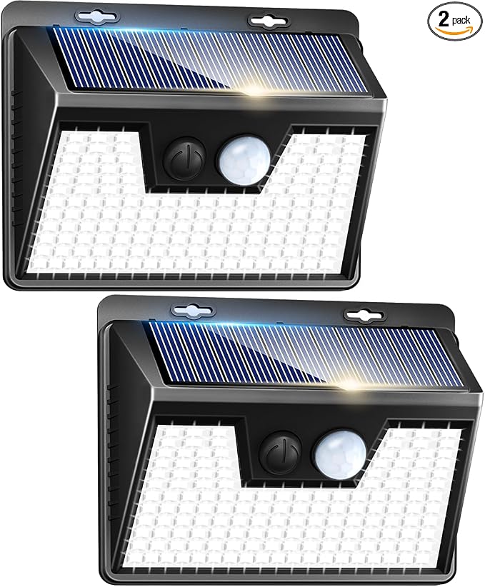 Peasur 2 Pack Solar Lights Outdoor Motion Sensor, 140 LED Solar Powered Fence by Peasur