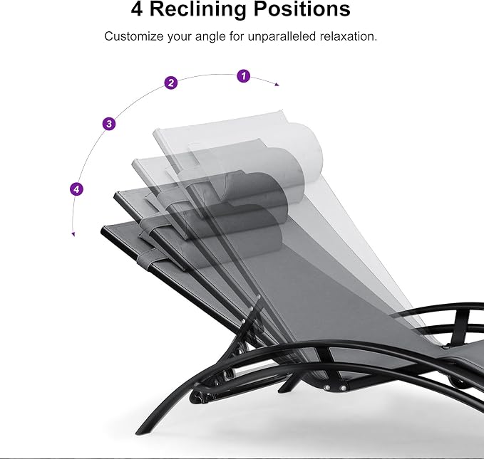 PURPLE LEAF Patio Chaise Lounge Set of 3 Outdoor Lounge Chair Beach Pool - Image 6