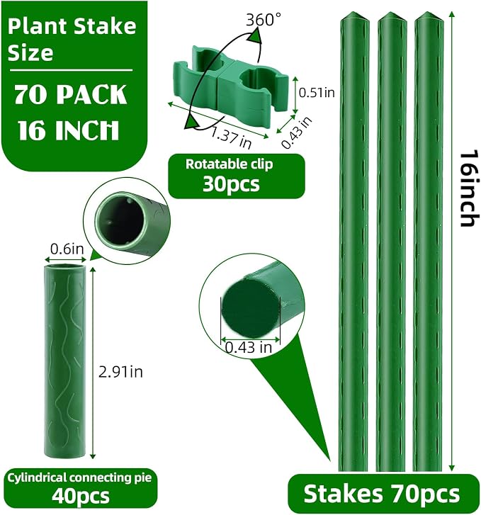 Garden Stakes 16 Inch 70 Pack, Diy 4ft 5ft 6ft 7ft 8ft Tomato Stakes Plastic - Image 2