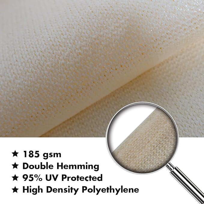 KANAGAWA 7'X9' Cream Custom Size Sun Shade Sail Rectangle UV Block Canopy Cover - Image 4