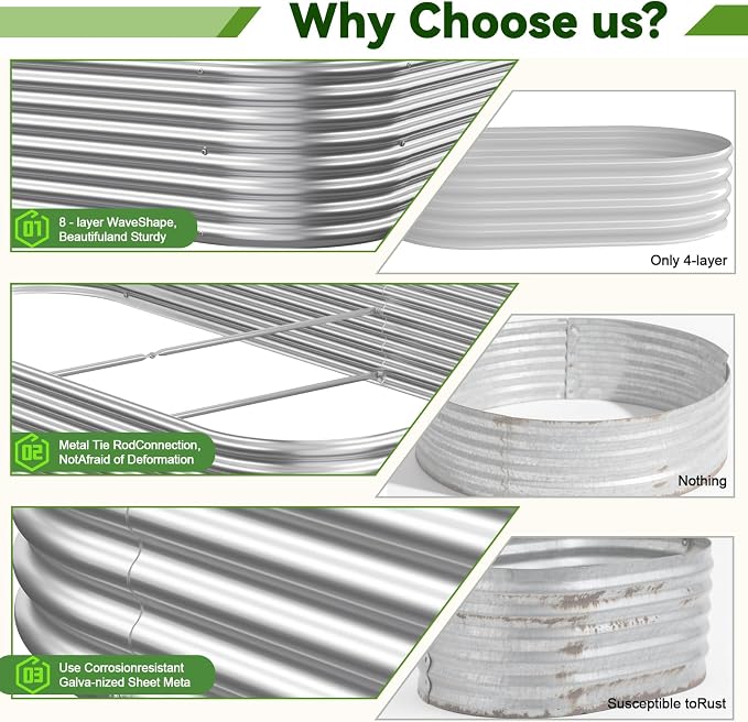 3 Pack Raised Beds for Gardening, Corrugated Galvanized Steel Raised Garden Bed - Image 3