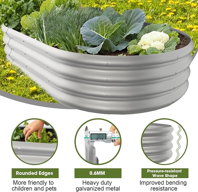 5x3x1ft Oval Galvanized Raised Garden Bed Outdoor 9-in-1 Large Metal Modular - Image 4