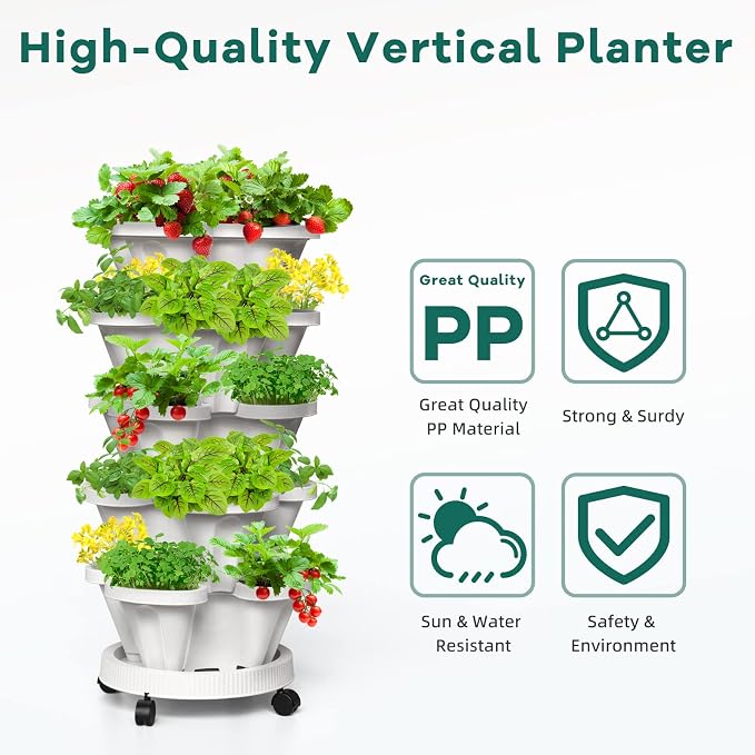 6 Tiered Strawberry Planters, Vertical Garden Tower, Stacking Planter - Image 6