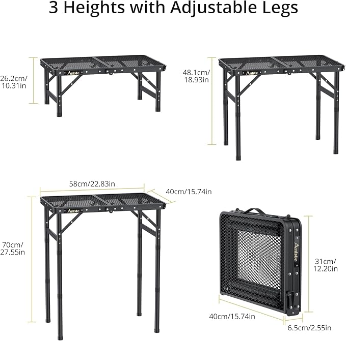 Anbte Folding Grill Table, Aluminum Camping Table Adjustable Height Max 27.5" - Image 3