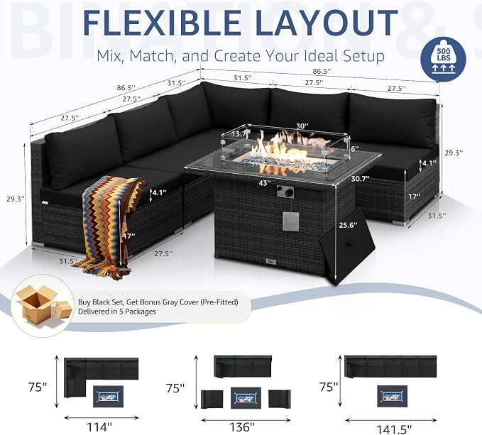 NICESOUL 6 Piece Modern L-Shaped Outdoor Sectional - Image 5