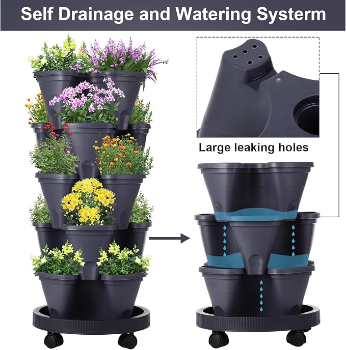 Umigy 2 Set 5 Tier Stackable Planters Vertical Garden Planters - Image 5