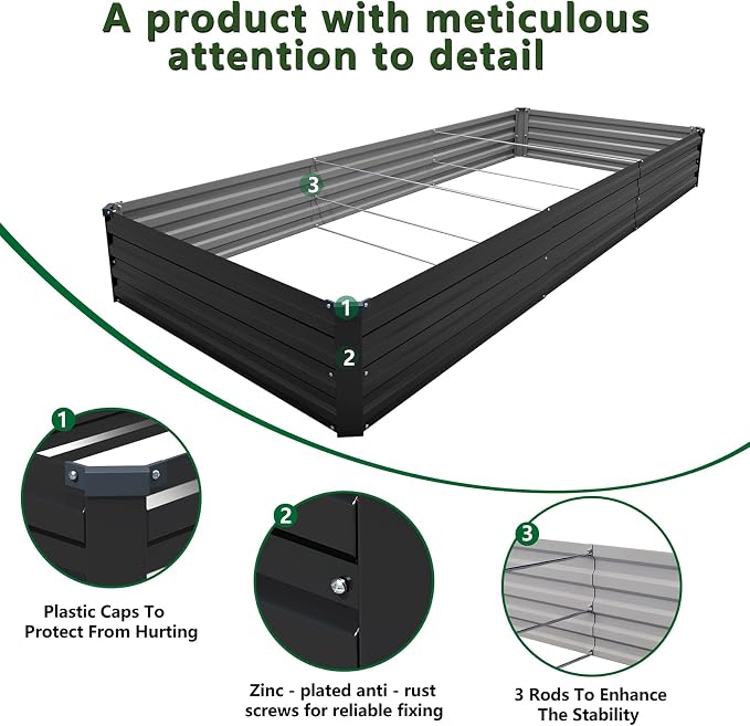 12×4×1FT Galvanized Raised Garden Bed Kit, Metal Planter Boxes, Large Outdoor - Image 3