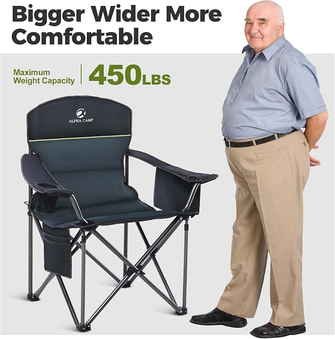ALPHA CAMP Heavy Duty Camping Chair 500LBS Capacity, Oversized Folding Chair - Image 3
