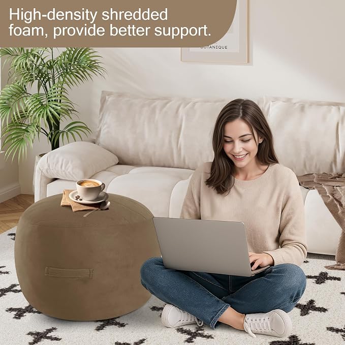 MeMoreCool Round Stuffed Pouf Ottoman Foot Rest, Floor Pouf Foot Stool - Image 4