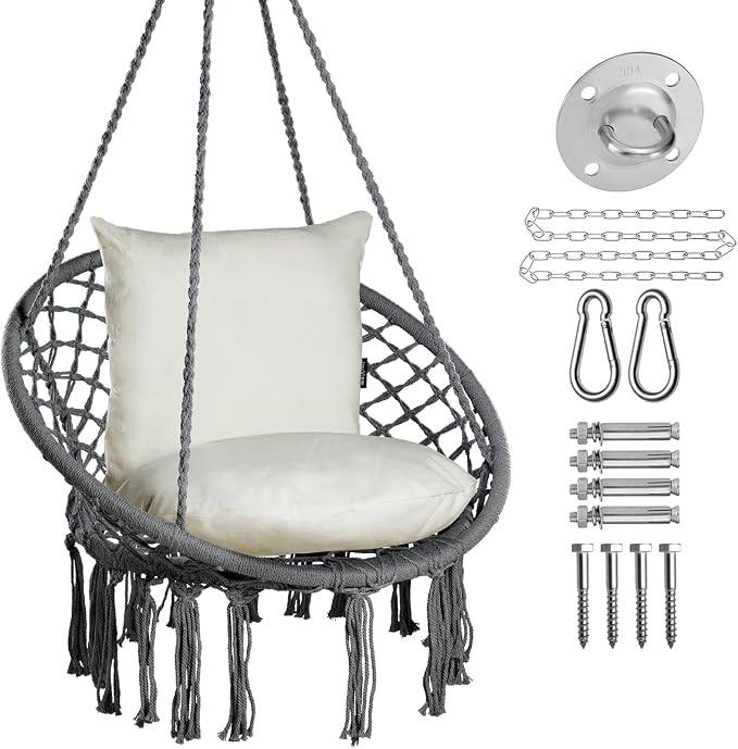 JoyView Macrame Hammock Chair Hanging Swing Chair Max 330 Lbs by JoyView