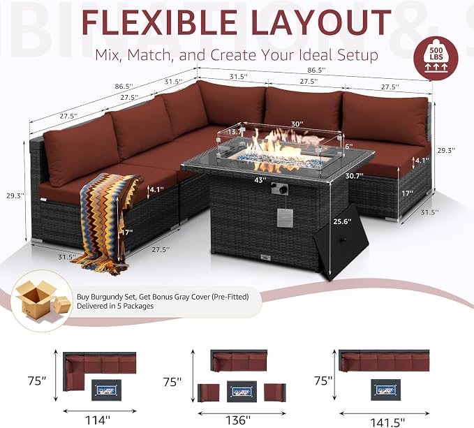NICESOUL 6 Piece Modern Outdoor Conversation Set - Image 4