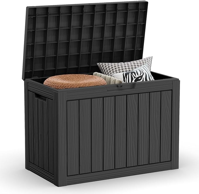 TARKARI 45 Gallon Lockable Resin Deck Box, Waterproof & UV-Resistant Outdoor by Home
