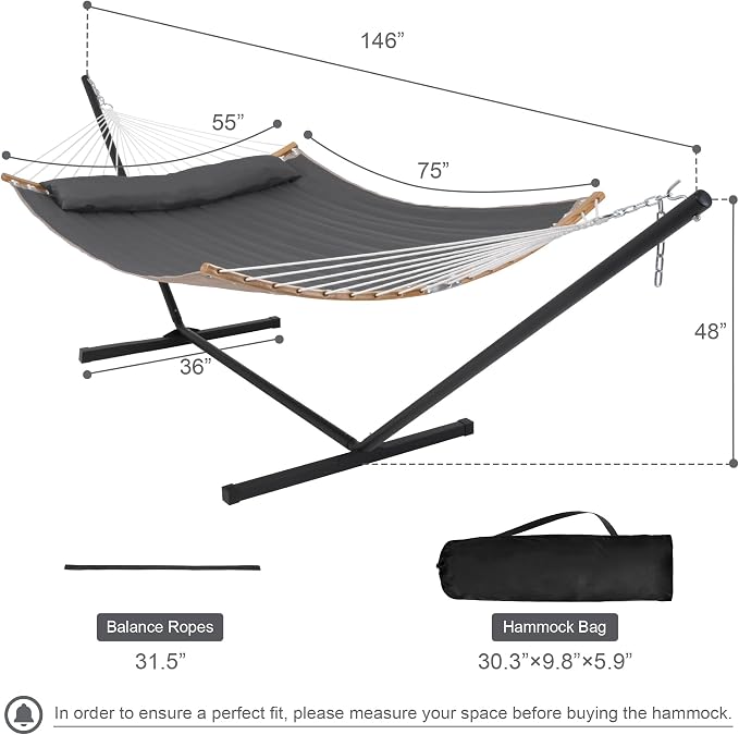 55in Hammock with Stand, Heavy Duty Hammock with Stand Included, Two Person - Image 6