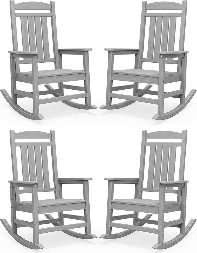 SERWALL HDPE Outdoor Rocking Chair Set of 4, Oversized Patio Rocking Chairs by SERWALL