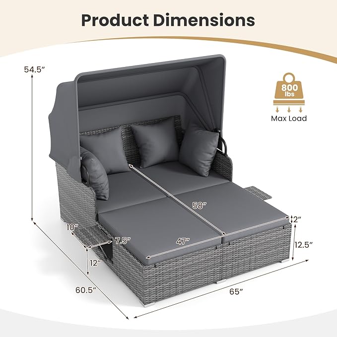 ORALNER Outdoor Daybed, 2-Person Wicker Patio Sofa - Image 3
