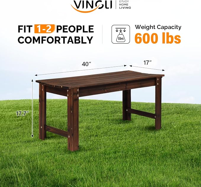 VINGLI Outdoor Wood Bench - Image 3
