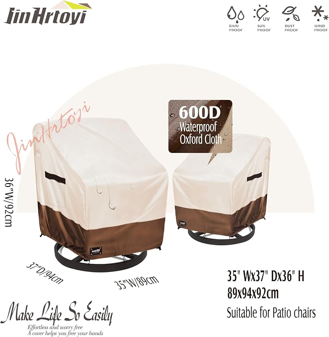 JinHrtoyi Outdoor Chair Covers 2 Pack, 35Wx37Dx38H inches Patio Chair Cover - Image 2