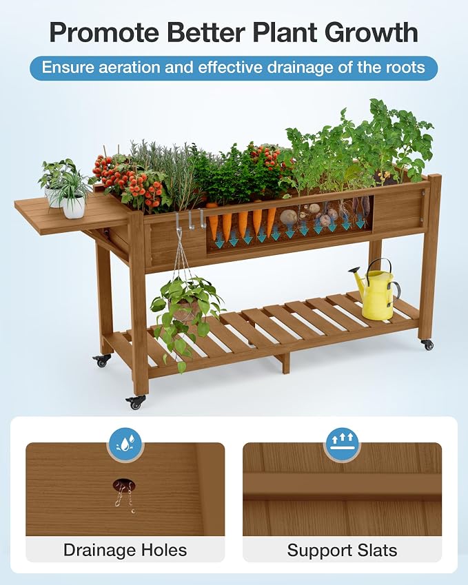 YEFU Raised Garden Bed with Legs: 57x18x30in Elevated Poly Planter with Wheels - Image 5