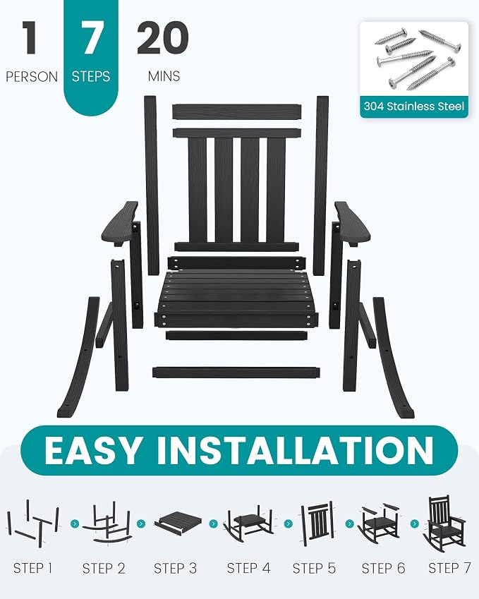 SERWALL Oversized Outdoor Rocking Chair Set of 4, HDPE Rocker - Image 7