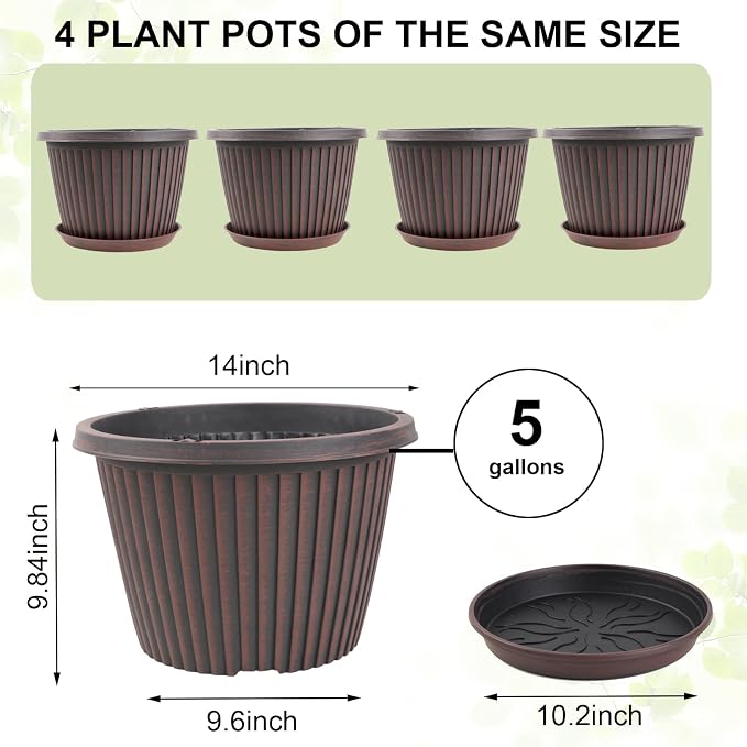 Large-Planter-Indoor-Outdoor Plant Pots, 14 inch 4 Pack Plastic Flower Pots - Image 3
