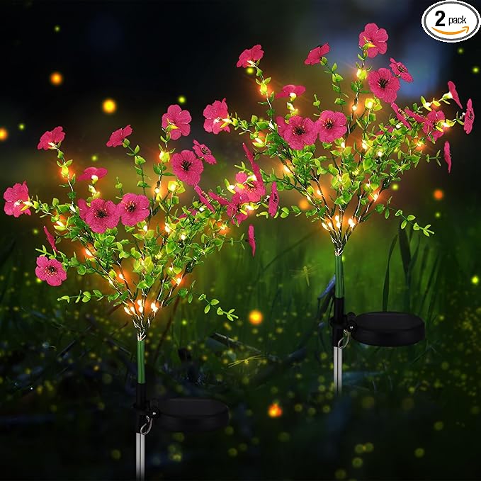 2 Pack Solar Stake Lights Outdoor Decor Waterproof Mums Artificial Flowers by Glooglitter