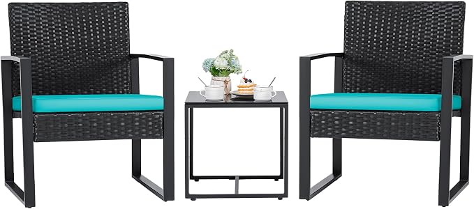 Flamaker Patio Set Outdoor Wicker Furniture, Modern Bistro Set by Flamaker